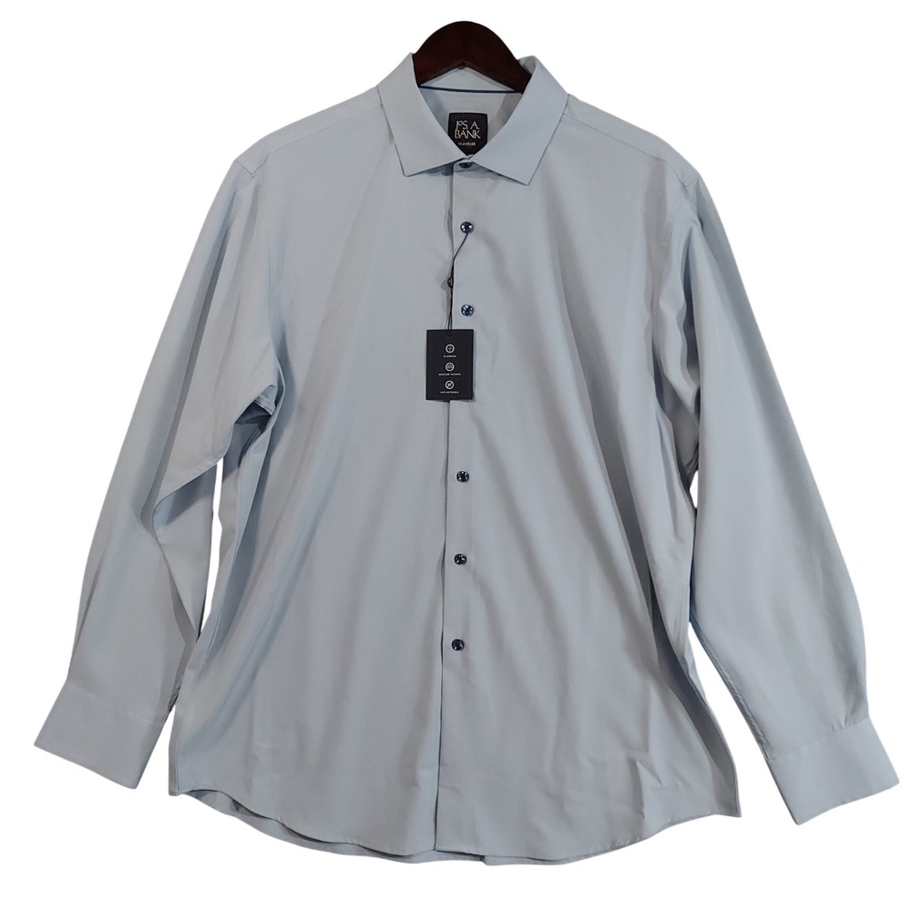 Jos. A. Bank Traveler Shirt Mens L Light Blue Tailored Fit Stretch Wicking NEW